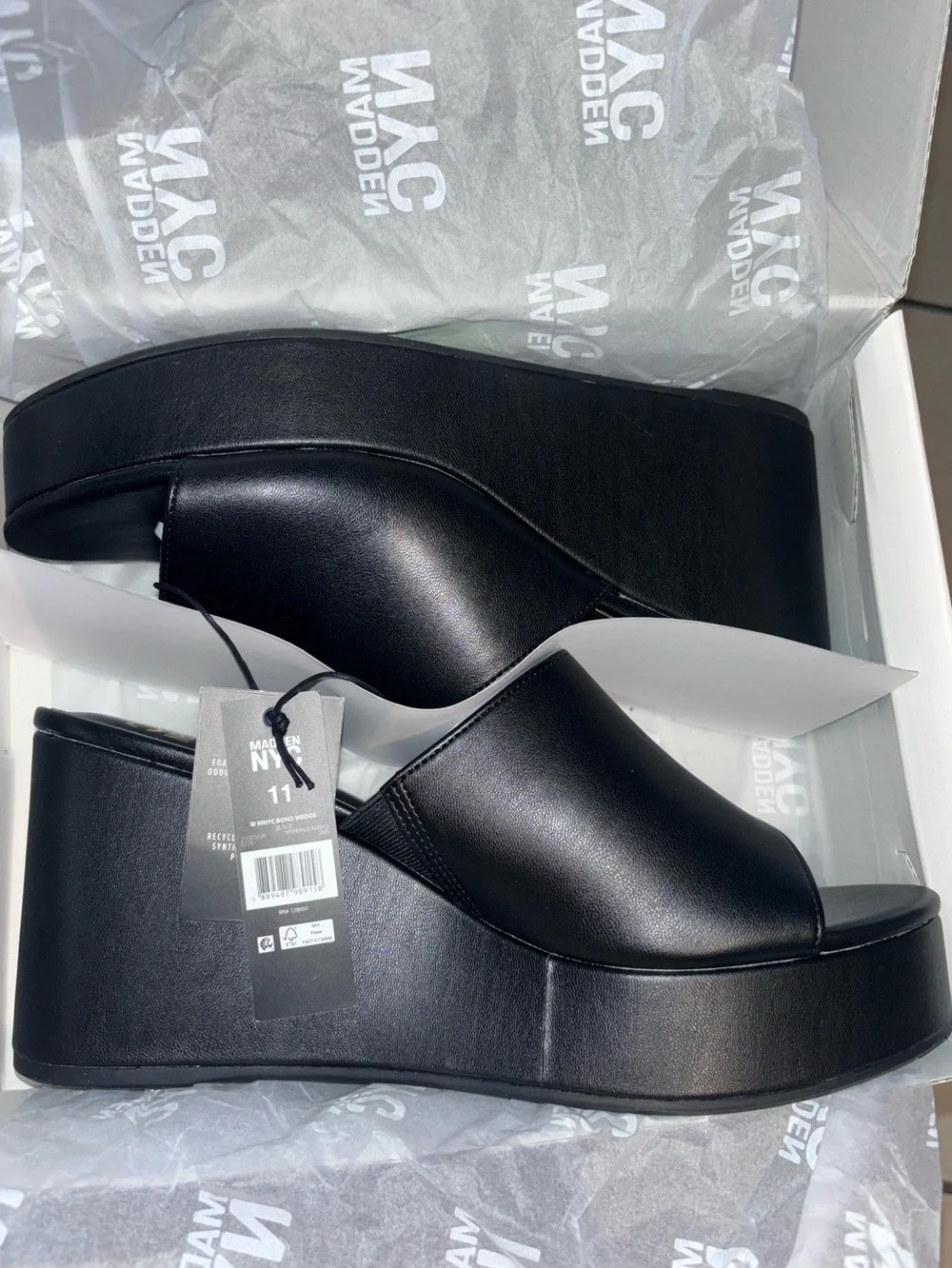 Madden NYC Black Platform Boho Wedge Slide on Sandals - Women's 11